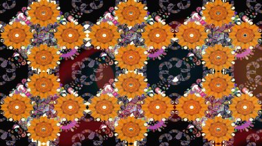 Klasik çiçek tasarımı elementleri. Turuncu renkli turuncu kıvırcık çiçekler. Raster illüstrasyonu.