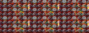 Raster illüstrasyonu. Kırmızı ve kahverengi renkte çiçekler. Küçük çiçekte sevimli çiçek deseni var..