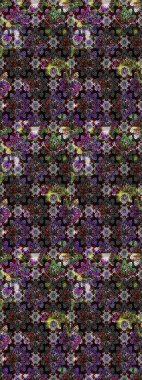 Halk tarzı. Modern çiçek arkaplanı. Moda baskıları için zarif bir şablon. Parlak renkli çiçekleri ve siyah ve gri renkte yaprakları olan muhteşem bir çiçek deseni..