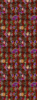 Halk tarzı. Moda baskıları için zarif bir şablon. Parlak renkli çiçekleri ve kahverengi ve kırmızı renkte yaprakları olan harika bir çiçek deseni. Modern çiçek arkaplanı.