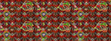 Ağaç dallı bahar çiçekleri ile desen, kırmızı ve kahverengi renkler ile çiçek silueti. Raster deseni.