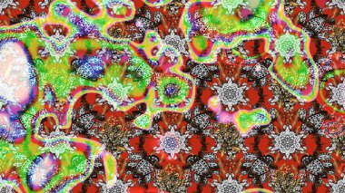 Tarafsız ve gri, tarafsız ve gri. 1950-1960 motifleri. El çizimi çiçek unsurları olan soyut çizim raster deseni. Çiçekli ipek eşarp. Retro tekstil tasarım koleksiyonu.