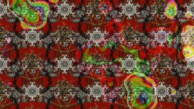 Çiçek çelengi. Desen, çizim, çiçek sınırı. Kıvırcık, parlak örgü. Raster illüstrasyonu. Eski moda arka plan. Güzel, pürüzsüz kumaş, tuval..