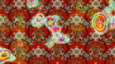 Şirin çiçekli eskiz deseni ve kahverengi ve kırmızı renklerde yapraklar, suluboya çiçek deseni, duvar kağıdı, kart ya da kumaş için fayanslı. Raster illüstrasyonu.