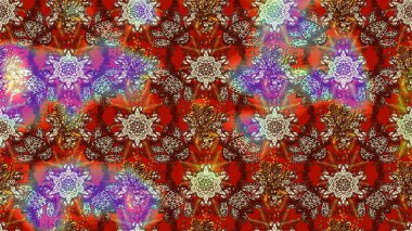 Suluboya çiçekli çiçek deseni. Raster illüstrasyonu. Kahverengi ve kırmızı renklerde Asya tekstili.