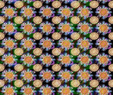 Vadinin siyah ve bej renkli çiçekleri. Raster dikişsiz çiçek deseni.