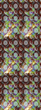 Gri ve kahverengi renkli çiçekler. Çiçek desenli çizim. Raster illüstrasyonu. Asya tekstil tarzında. Raster illüstrasyonu.