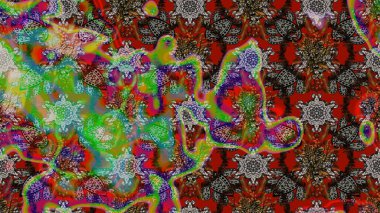 El çizimi. Raster illüstrasyonu. Çiçekli, yapraklı, çiçek desenli çizim..