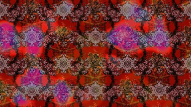 Retro tekstil tasarım koleksiyonu. El çizimi çiçek unsurları olan soyut çizim raster deseni. 1950-1960 motifleri. Kahverengi ve kırmızı kahverengi ve kırmızıya. Çiçekli ipek eşarp..