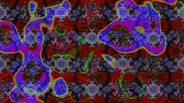 Raster illüstrasyonu. Kahverengi ve kırmızı renklerde. 3D çiçekler, çizim.