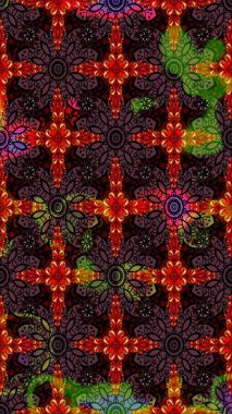 Raster - stok. Eskiz arkaplan modeli. Yapraklı çiçekler ve papatya çiçekleri kahverengi ve siyah renklerde.