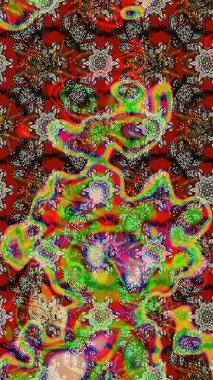 Nazikçe, güzel çiçek arkaplanı. Çiçekler kırmızı ve yeşil renklerde. Raster çiçek desenli ve çiçekli..