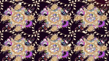 Taslak desenli, modaya uygun kumaş deseni. Şirin çiçek elementleri. Düz Çiçek Elementleri Tasarımı. Raster illüstrasyonu. Renkli Bahar Teması çizim şablonu.