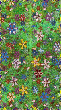 Raster illüstrasyonunda kusursuz çiçek deseni. Güzel kumaş deseni. Renkli Bahar Temalı Kusursuz Arkaplan. Düz Çiçek Elementleri Tasarımı.