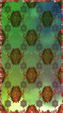 Elle çizilmiş çiçek deseni (fayans). Şirin çiçekli, desensiz, yeşil ve kahverengi renkli. Tekstil için suluboya desensiz.