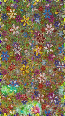 Kahverengi ve yeşil renkli çiçekler. Küçük çiçekteki sevimli çiçek deseni. Raster illüstrasyonu.