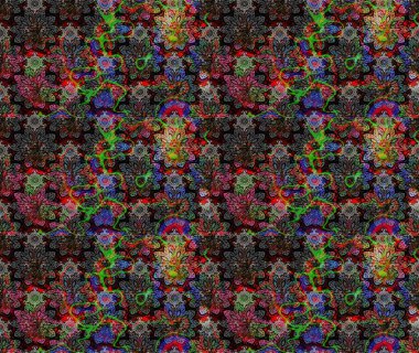 Raster illüstrasyonu. Siyah renkli Asya tekstili. Çiçek desenini çiz.