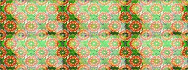 Kusursuz oryantal klasik altın desen. Yeşil ve nötr renklerde altın tekrarlayan elementler içeren Raster soyut arkaplanı.