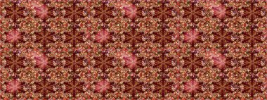 Kahverengi ve kırmızı renklerde Royal retro. Raster illüstrasyonu. Kusursuz desenli altın elementler. Kart, duvar kağıdı, ambalaj ve tekstil için klasik tasarım. Altın şablon. Çiçeksel klasik doku.