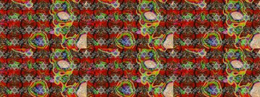 Raster illüstrasyonundaki çiçek desenli çizim. Kırmızı ve kahverengi renkte çiçekler. Renkli Bahar Teması eskiz kalıbı. Düz Çiçek Elementleri Tasarımı.