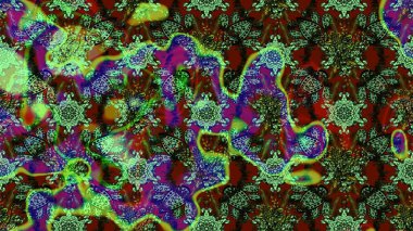 Raster çiçek desenli çiçek deseni, yapraklar, dekoratif elementler, sıçrama, lekeler, el çizimi kontur çizgileri ve Doodle çizim stili, grafik raster çizim çizimi.