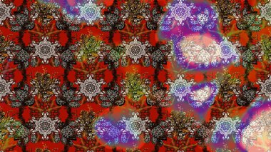 Motley illüstrasyonu. Kahverengi ve kırmızı çiçekli bahar çiçekleri. Küçük renkli çiçekler. Küçük çiçekte güzel bir desen. Moda baskıları için zarif bir şablon.