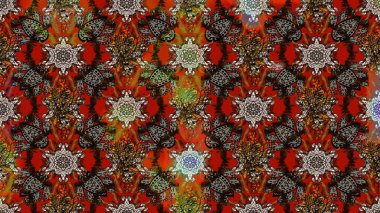 Bir sürü kahverengi ve kırmızı soyut çiçekli tropik eskiz deseni. Küçük çiçekteki sevimli çiçek deseni. Varicolobrown ve Red Raster çizimi.