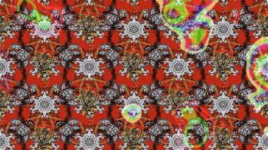 Kumaş desenli papatya çiçeği detayı. Gri ve kahverengi renkte çiçekler.