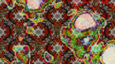 Kahverengi ve gri renkli Asya tekstili. Raster illüstrasyonu. Suluboya çiçekli çiçek deseni.