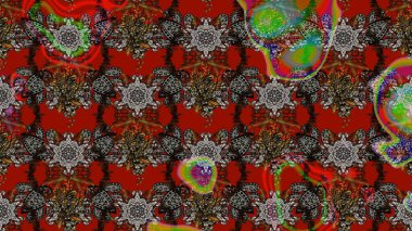 Gri ve kırmızı renkte çiçekler. Renkli Yaz Temalı eskiz kalıbı. Raster illüstrasyonundaki çiçek desenli çizim. Düz Çiçek Elementleri Tasarımı.