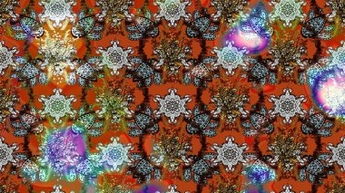 Küçük çiçekteki sevimli çiçek deseni. Soyut çiçek çizim kalıbı arka planı. Raster deseni. Kahverengi ve turuncu renklerde. Raster illüstrasyonu.