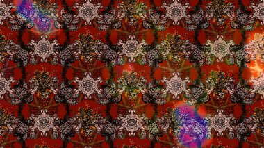 Kahverengi ve kırmızı renkte etnik çiçeklerle süslenmiş zarif bir eskiz şekli. Raster Çiçek İllüstrasyonu güzel tekstil..