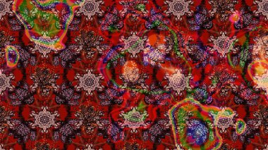 Sevimli çiçek raster deseni. Sketch Colour Spring Theme eskiz kalıbı. Kahverengi ve kırmızı renkte çiçekler. Düz Çiçek Elementleri Tasarımı.