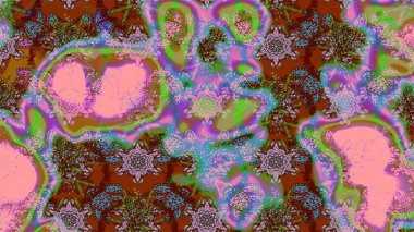 Renkli Bahar Teması eskiz kalıbı. Çiçeksel fantezi tasarımı ve parlak bir arka plan çizimi. Düz Çiçek Elementleri Tasarımı.