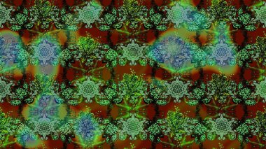 Çiçekli karalama şeklinde Raster çiçek deseni. Nazik, narin çiçek arkaplanı. Yeşil ve kahverengi renkte çiçekler.