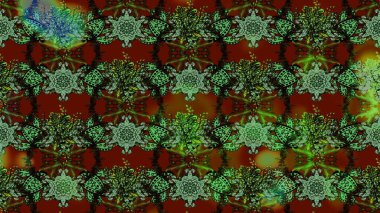 Düz Çiçek Elementleri Tasarımı. Raster illüstrasyonundaki çiçek desenli çizim. Yeşil ve kahverengi renkli çiçekler. Renkli Bahar Teması çizim şablonu.