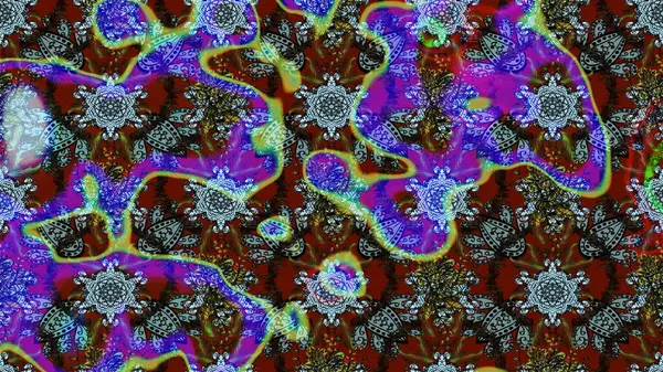 Raster illüstrasyonu. Tropik çiçek desenleri. Mavi ve kahverengi renkte çiçekler.