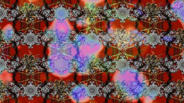 Çiçek çelengi. Güzel, parlak, pürüzsüz kumaş, tuval. Desen, çizim, çiçek sınırı. Kıvırcık, parlak örgü. Eski moda arka plan. Raster illüstrasyonu.