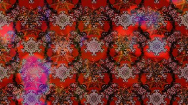 Çizim kalıbı. Renkli süs kenarı. Hint süsü. Kahverengi ve kırmızı renklerde. Raster illüstrasyonu. Çiçek duvar kağıdı.