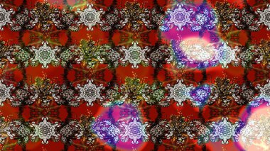 Raster illüstrasyonu. Çiçek desenli çizim. Kahverengi ve kırmızı renklerde Asya tekstili.