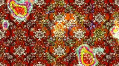 Eskiz geçmişi. Eski usul. Kumaş, tekstil, duvar kağıdı baskısı için. Renkli desenli eskiz deseni, kahverengi ve kırmızı çiçekler ve dekoratif elementler. Raster illüstrasyonu.