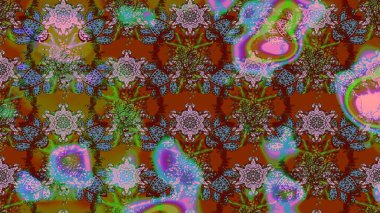 Soyut etnik raster çizim kalıbı. Arkaplan dokusu, duvar kağıdı, kahverengi ve yeşil renkli çiçek teması. Kabile sanatı boho baskısı, klasik çiçek arkaplanı.