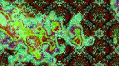 3D çiçekler, eskiz. Raster illüstrasyonu. Yeşil ve kahverengi renklerde.