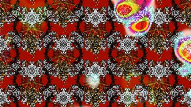 Gri ve kırmızı renklerde. Raster illüstrasyonu. 3D çiçekler, çizim.