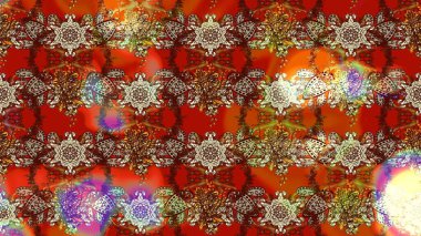 Çiçek duvar kağıdı. Raster illüstrasyonu. Hint süsü. Çizim kalıbı. Kahverengi ve kırmızı renklerde. Renkli süs kenarı.