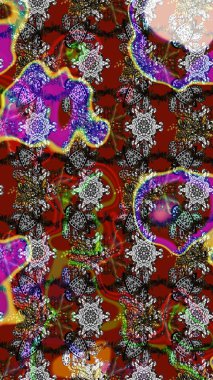 Renkli Bahar Teması eskiz kalıbı. Çiçeksel fantezi tasarımı ve parlak bir arka plan çizimi. Düz Çiçek Elementleri Tasarımı.