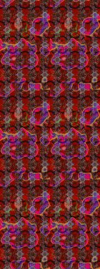 Raster deseni. Bahar çiçekleri dallı desen, kahverengi ve kırmızı renkler çiçekli siluet.