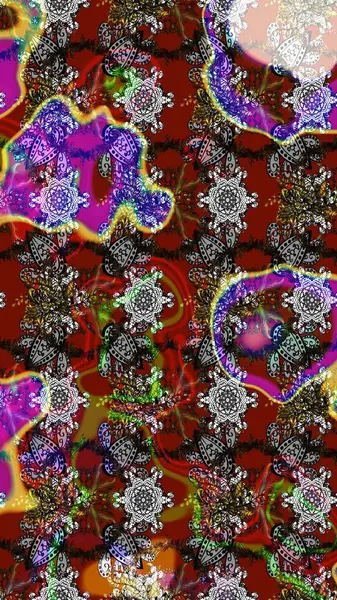 Renkli Bahar Teması eskiz kalıbı. Çiçeksel fantezi tasarımı ve parlak bir arka plan çizimi. Düz Çiçek Elementleri Tasarımı.