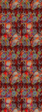 Kabile sanatı boho baskısı, klasik çiçek arkaplanı. Arkaplan dokusu, duvar kağıdı, kahverengi ve kırmızı renkli çiçek teması. Soyut etnik raster çizim kalıbı.