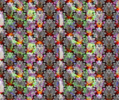 Raster illüstrasyonundaki çiçek desenli çizim. Gri renkli çiçekler.